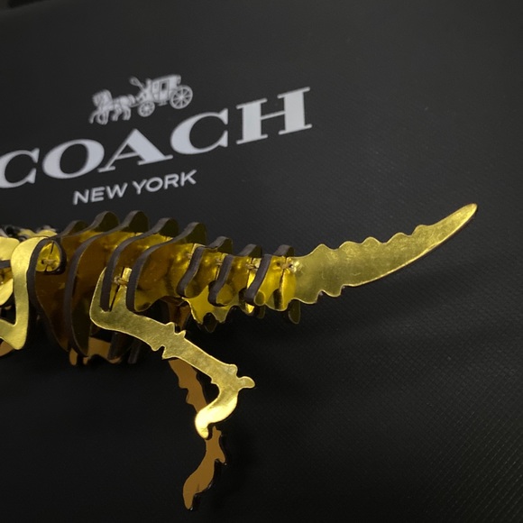 Coach Gold Metallic Rexy Dinosaur Puzzle Fob Small Bag Charm Keychain NWOT Leath - Picture 5 of 11